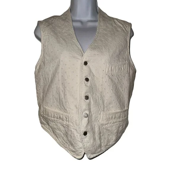 Vintage Guess Point Bottom Vest Juniors L Cream White Eyelet Tie in Back Retro - Picture 1 of 11